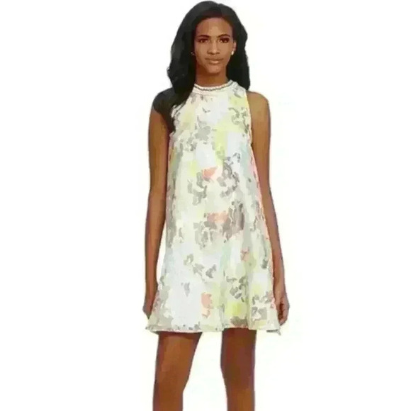 Badgley Mishka Colorful Shift Dress Size 2 Embellished Cocktail Wedding Lined - Picture 1 of 8